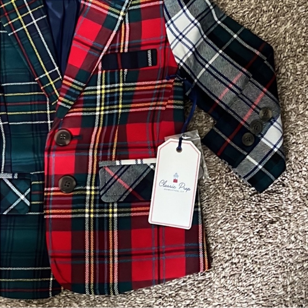 NWT Classic Prep Kids Plaid Patchwork Blazer – Holiday Tartan - Picture 3 of 7